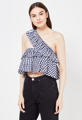 LOST INK  GINGHAM ASYM RUFFLE BANDEAU